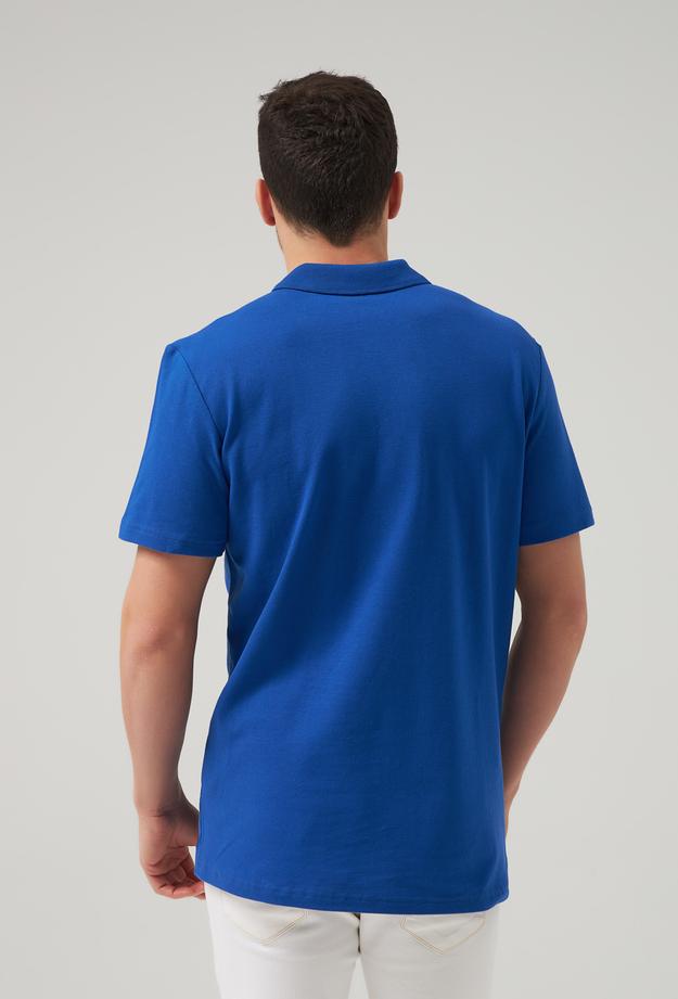 Ds Damat Regular Fit Saks Mavi Pike Dokulu %100 Pamuk Polo Yaka T-shirt