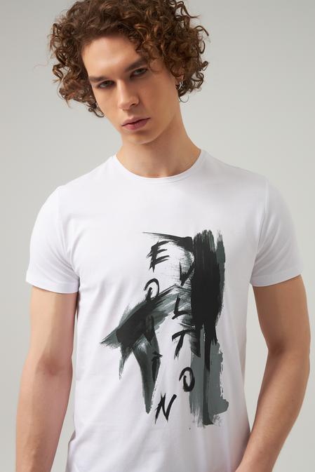 Twn Slim Fit Beyaz Baskılı T-shirt - 8682445904154 | D'S Damat