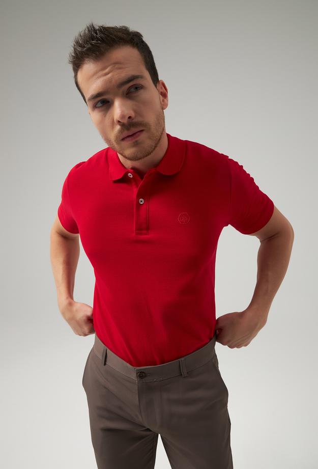 Ds Damat Regular Fit Kırmızı Pike Dokulu %100 Pamuk Polo Yaka T-shirt