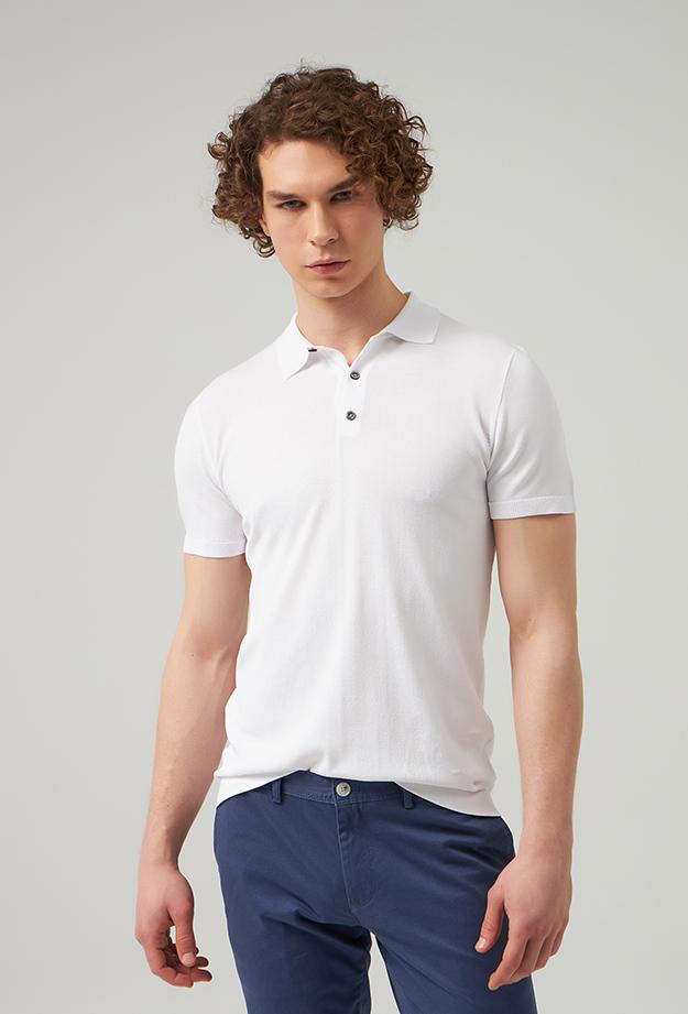 Ds Damat Slim Fit Beyaz Düz Örgü Rayon T-shirt