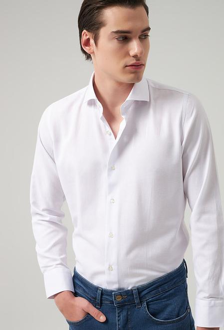 Ds Damat Slim Fit Beyaz İtalyan Yaka Gömlek - 8681779951698 | D'S Damat