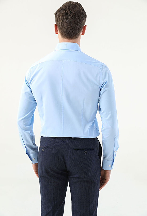 Damat Tween Damat Slim Fit Açık Mavi Düz %100 Pamuk Gömlek. 4