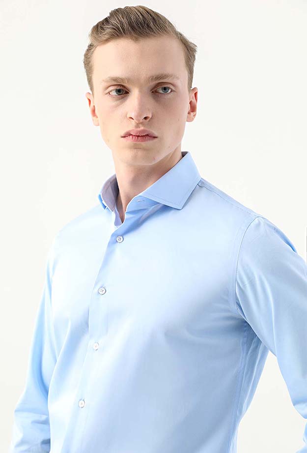 Damat Tween Damat Slim Fit Açık Mavi Düz %100 Pamuk Gömlek. 2