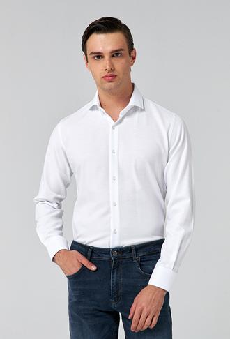 Ds Damat Slim Fit Beyaz İtalyan Yaka Gömlek - 8681779951650 | D'S Damat