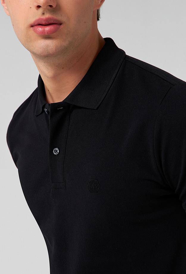 Ds Damat Regular Fit Siyah %100 Pamuk Polo Yaka T-shirt