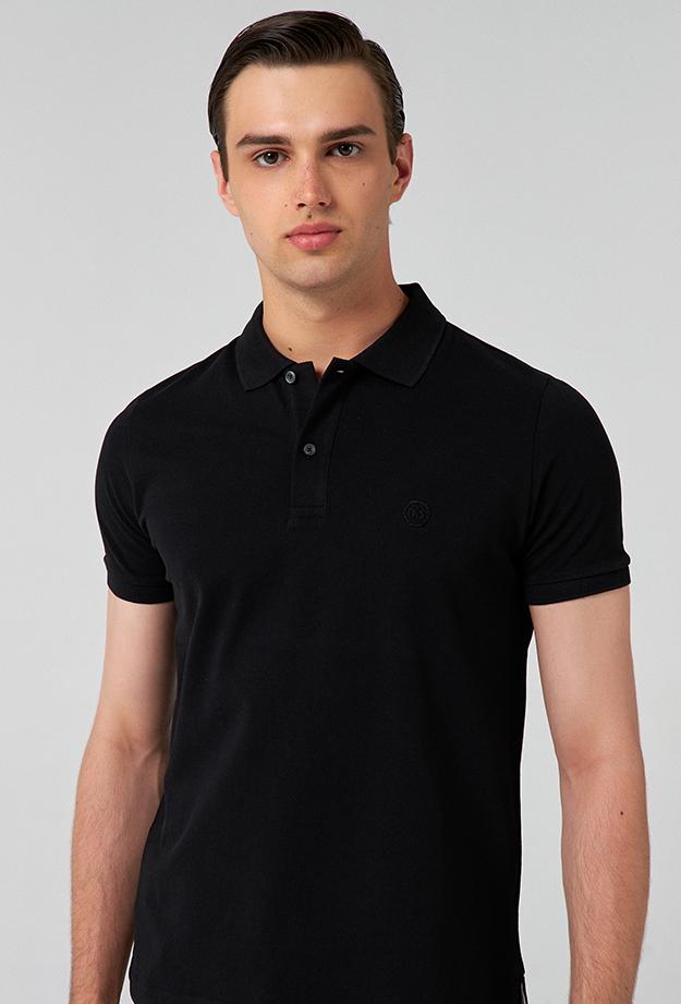 Ds Damat Regular Fit Siyah %100 Pamuk Polo Yaka T-shirt