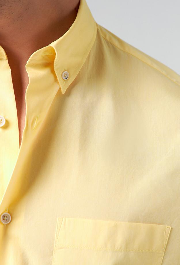Ds Damat Regular Fit Sarı Düz Gömlek