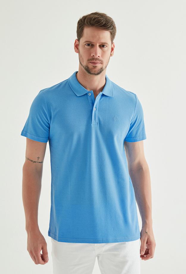 Ds Damat Regular Fit Mavi %100 Pamuk Polo Yaka T-shirt