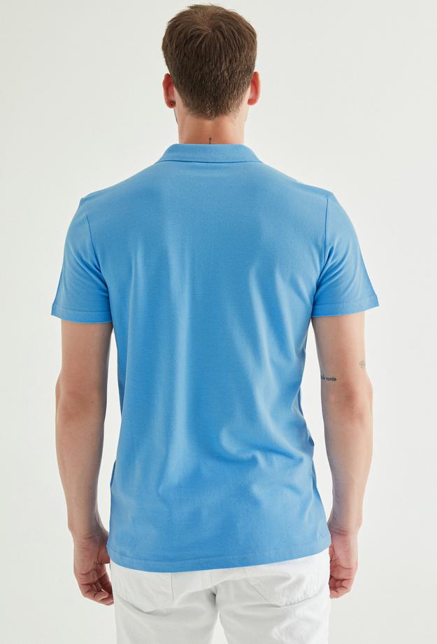 Ds Damat Regular Fit Mavi Pike Dokulu %100 Pamuk Polo Yaka T-shirt