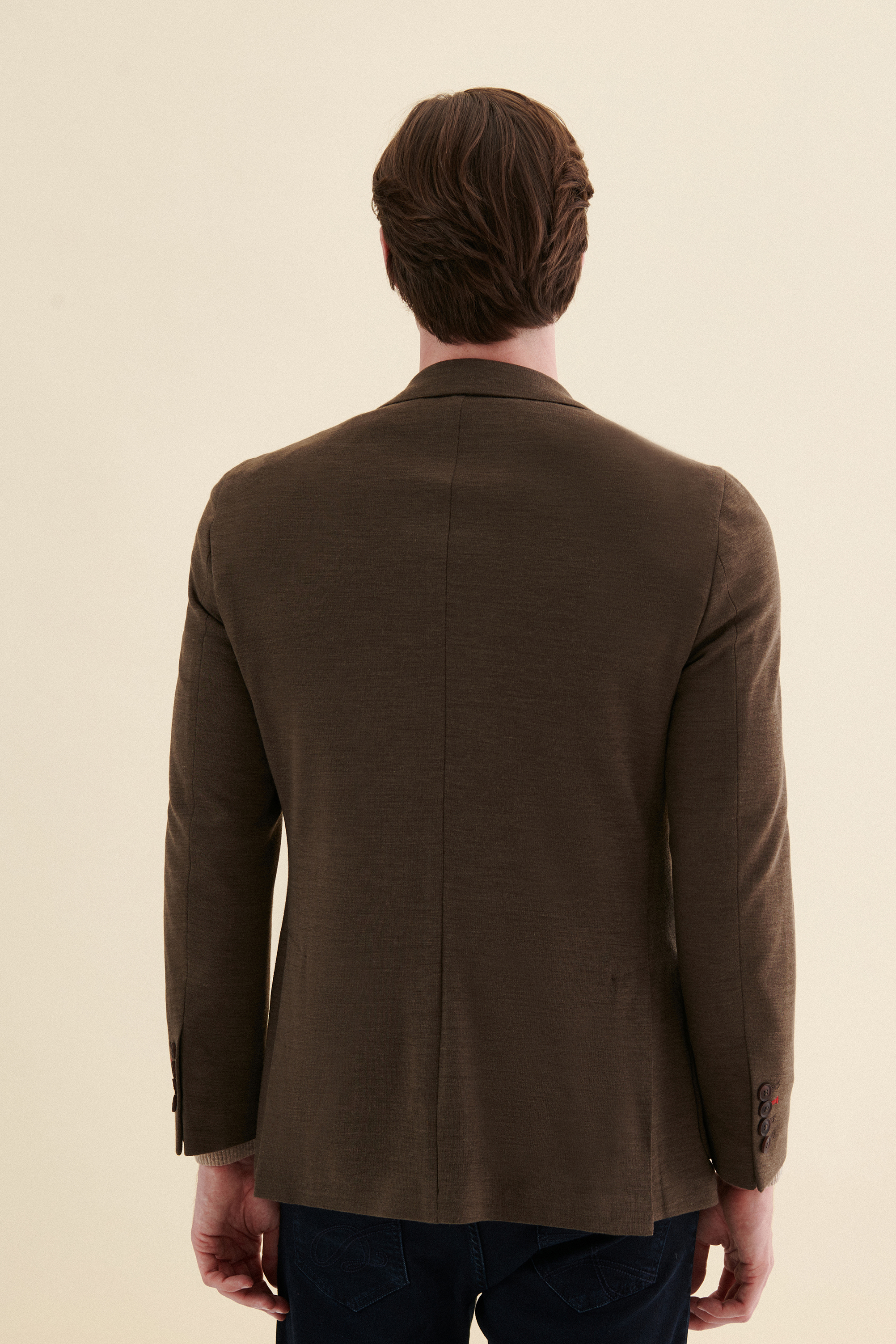 Damat Tween Damat Regular Fit Kahverengi Düz Örme Kumaş Ceket. 5