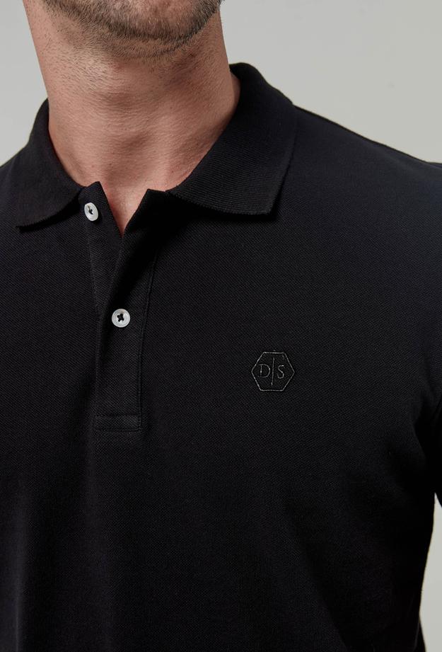 Ds Damat Regular Fit Siyah Pike Dokulu %100 Pamuk Polo Yaka T-shirt
