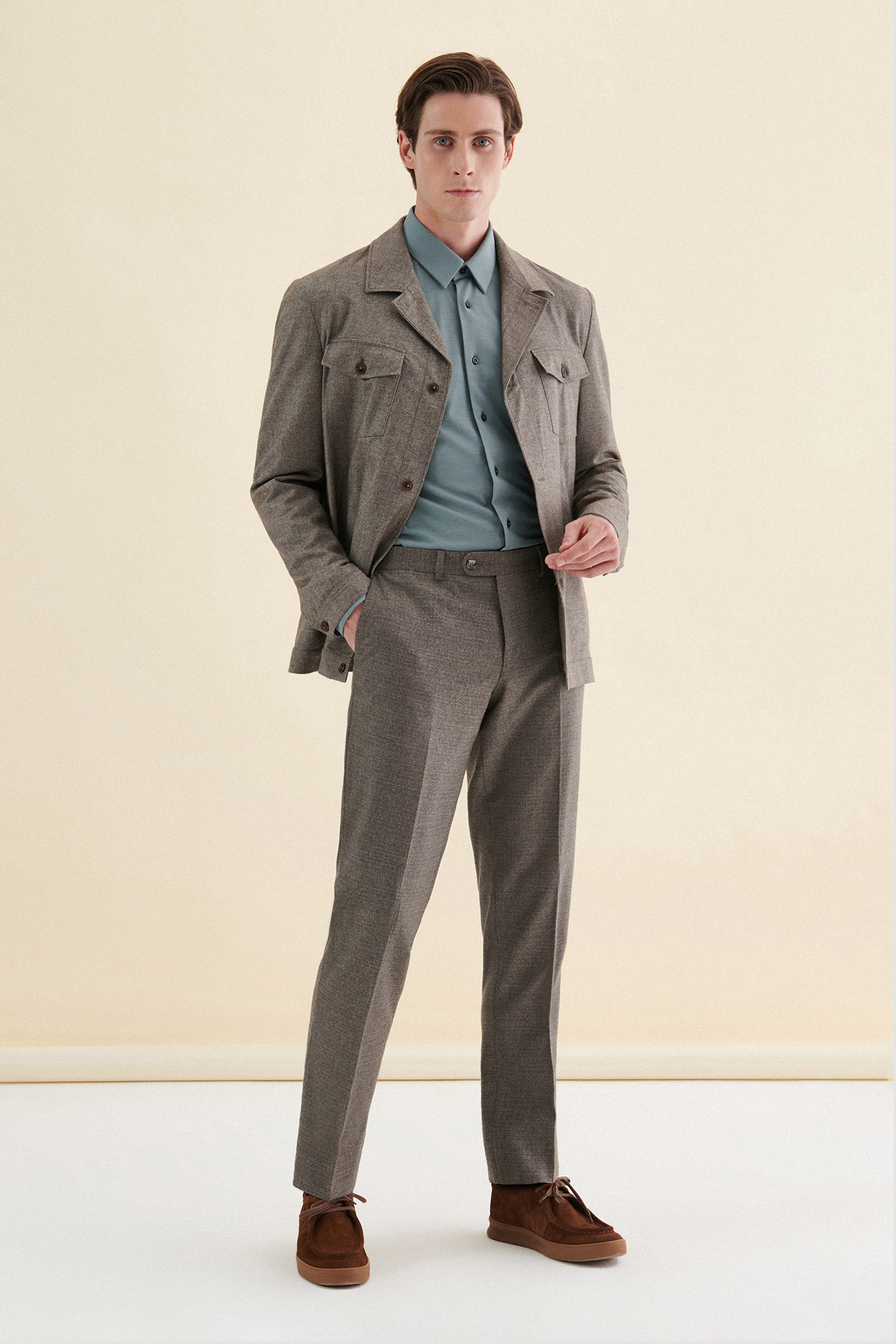 Damat Tween Damat Comfort Kahverengi Düz %100 Yün Kumaş Ceket. 5